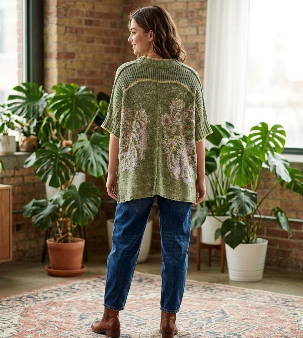 Daily Practice Anthropologie Green Palm Frond Open Knit Cardigan Frond Cardi S
